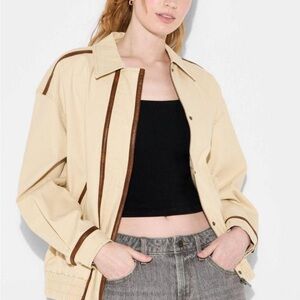 Wild Fable Beige Utility Jacket with Dark Brown Accents